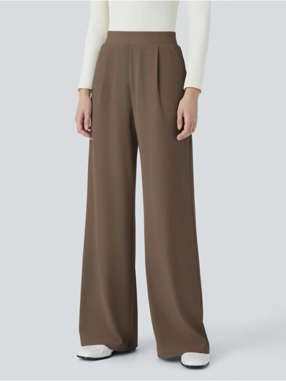 153. HALARA Wide-Leg High-Rise Pants in Brown